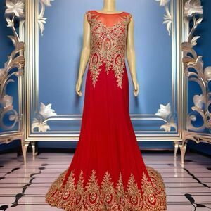 Plus Size Red & Gold Mermaid Maxi Gown With Train Size 2XL